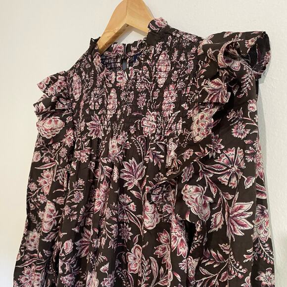 Gap Floral Smocked Ruffle Boho Top, Brown, Size XS - Picture 5 of 12